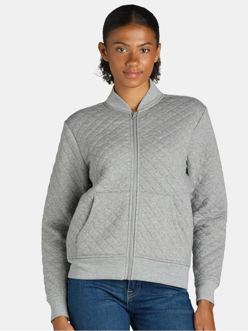 Athletic Works Women's Quilted Rib Full Zipper Jacket - Walmart.com