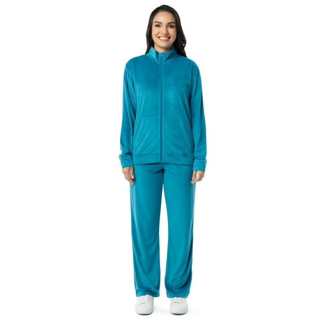 Athletic Works Women's Soft Velour Zip-Up Track Jacket and Pant Set, Size XS-XXL