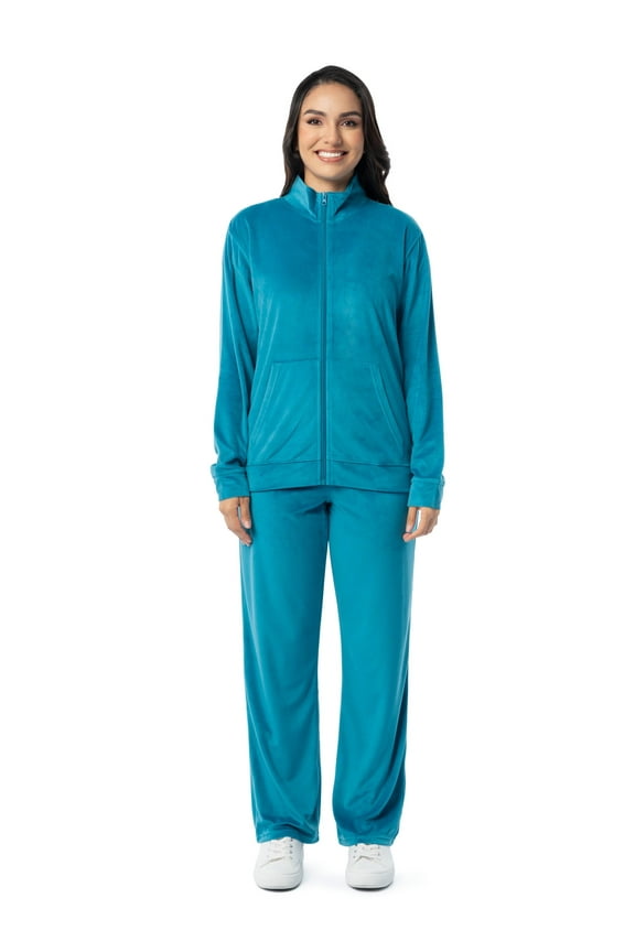 Women's Soft Velour Zip-Up Track Jacket and Pant Set, Size XS-XXL