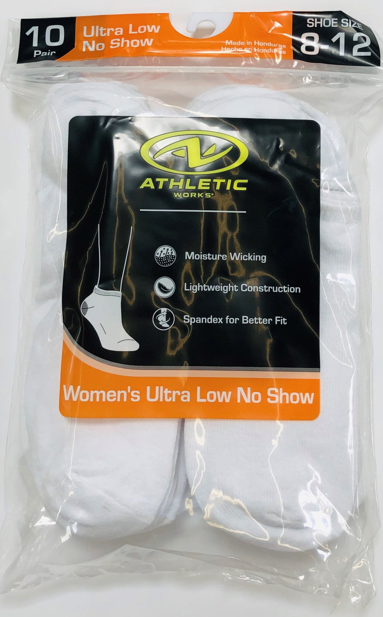 Athletic Works Women's Ultra Low No Show Socks, 10 Pairs