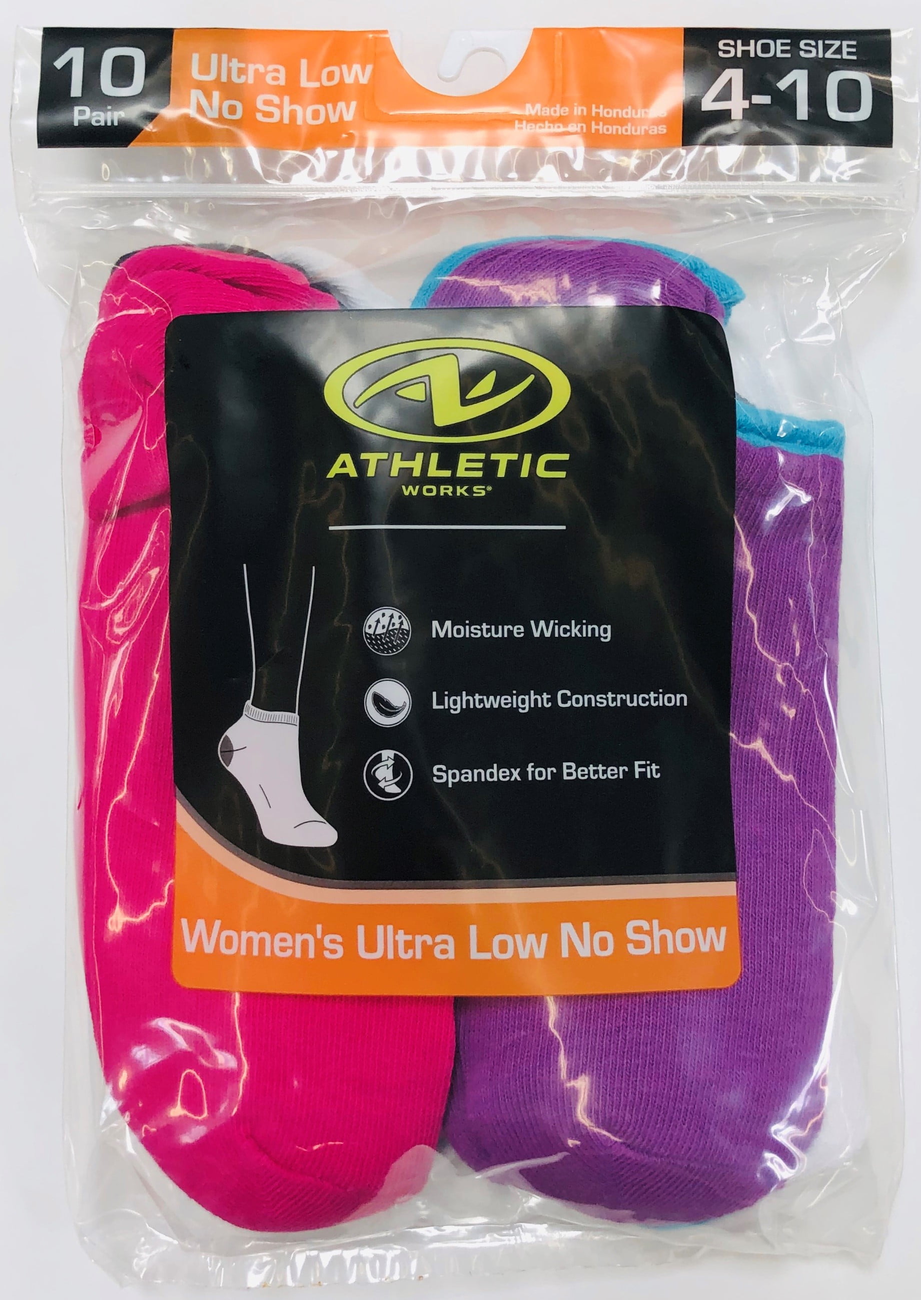 Athletic Works Women's Ultra Low No Show Socks, 10 Pairs