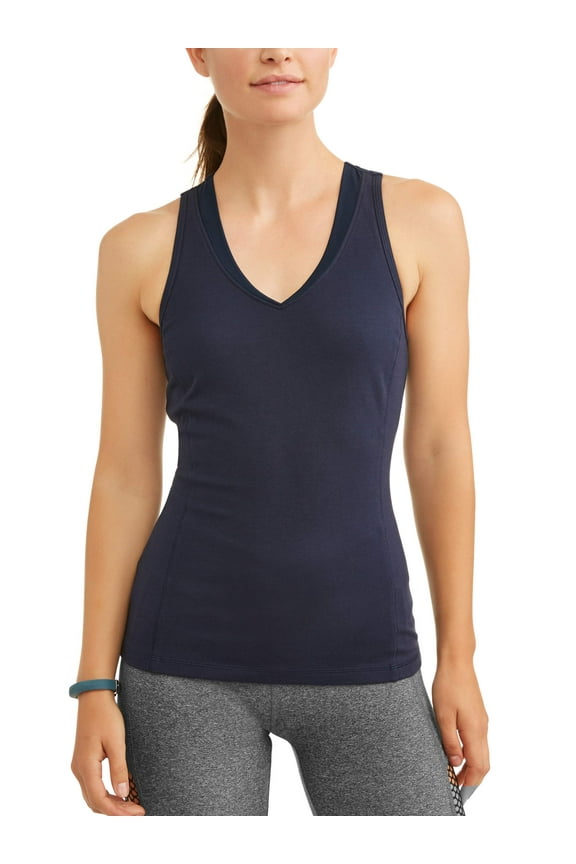 Women's V-Neck Racerback Tank Top with Back Mesh, Sizes S-XXL
