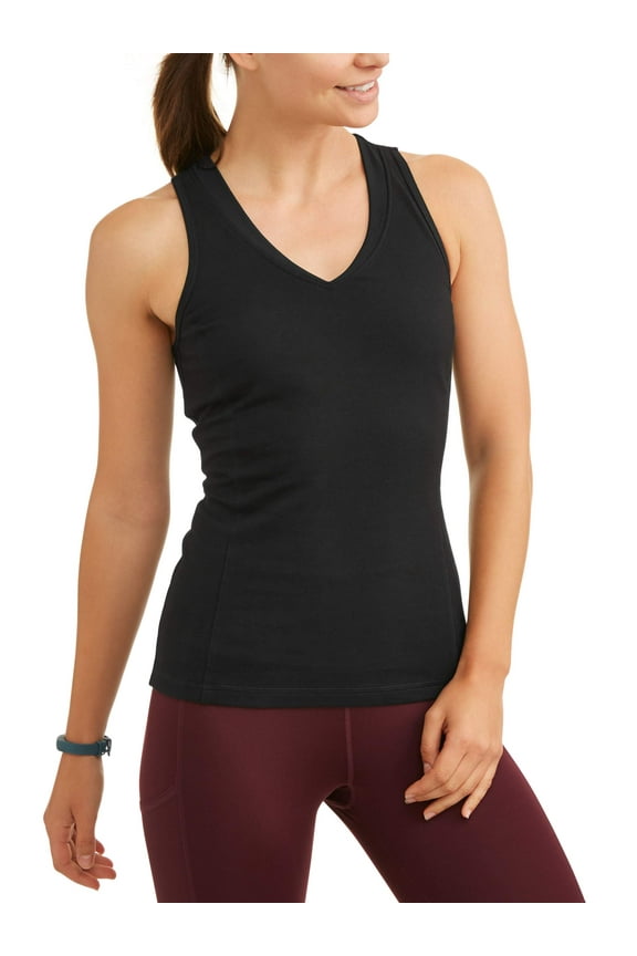 Women's V-Neck Racerback Tank Top with Back Mesh, Sizes S-XXL