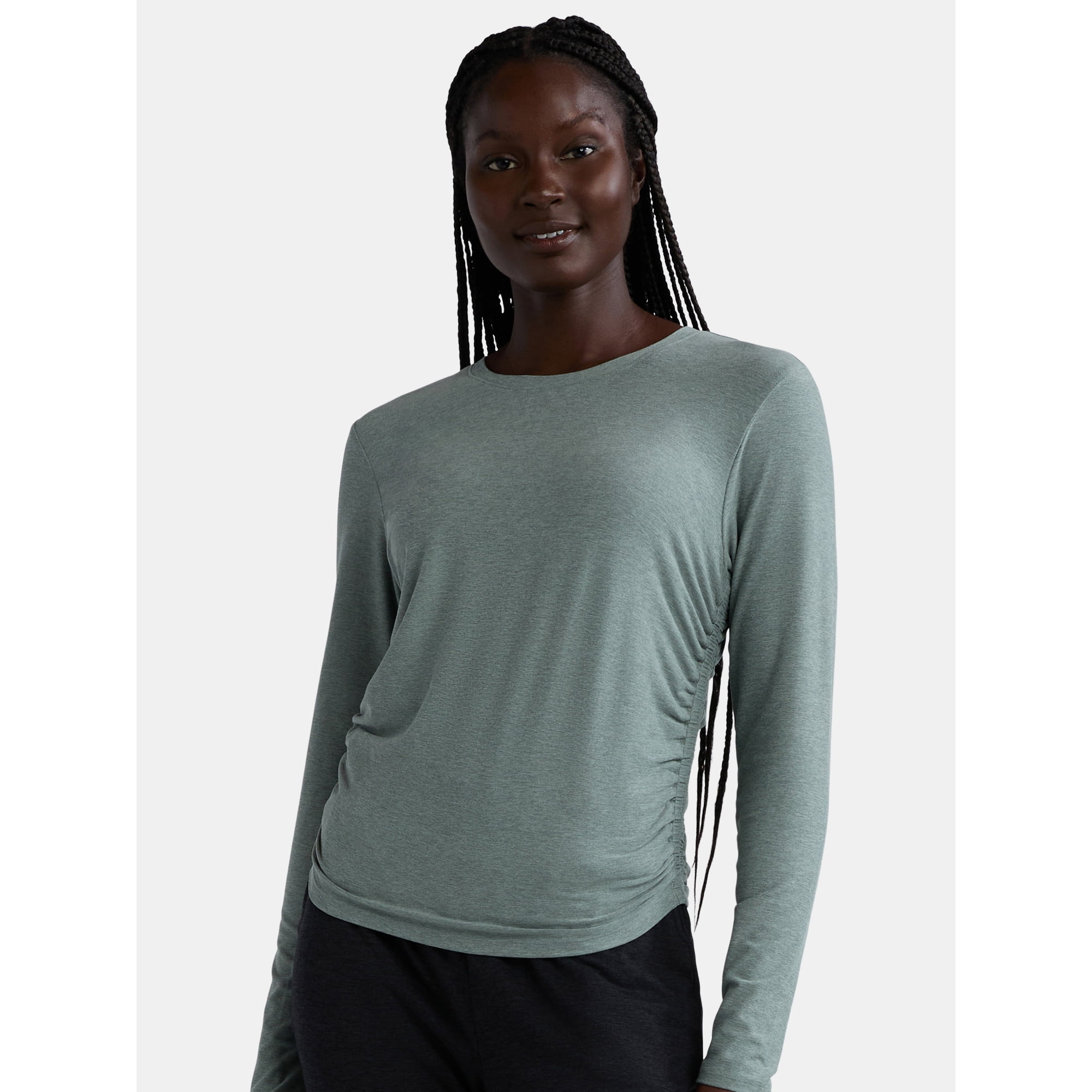 Athletic Works Women's and Women's Plus ButterCore Ruched Performance Tee with Long Sleeves, Sizes XS-4X