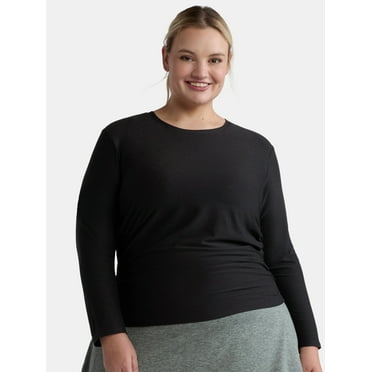 Athletic Works Women's and Women's Plus ButterCore Ruched Performance Tee with Long Sleeves, Sizes XS-4X