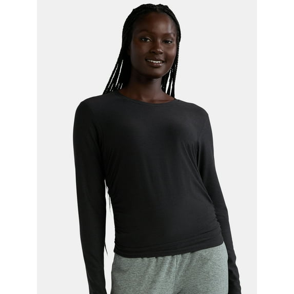 Athletic Works Women's and Women's Plus ButterCore Ruched Performance Tee with Long Sleeves, Sizes XS-4X