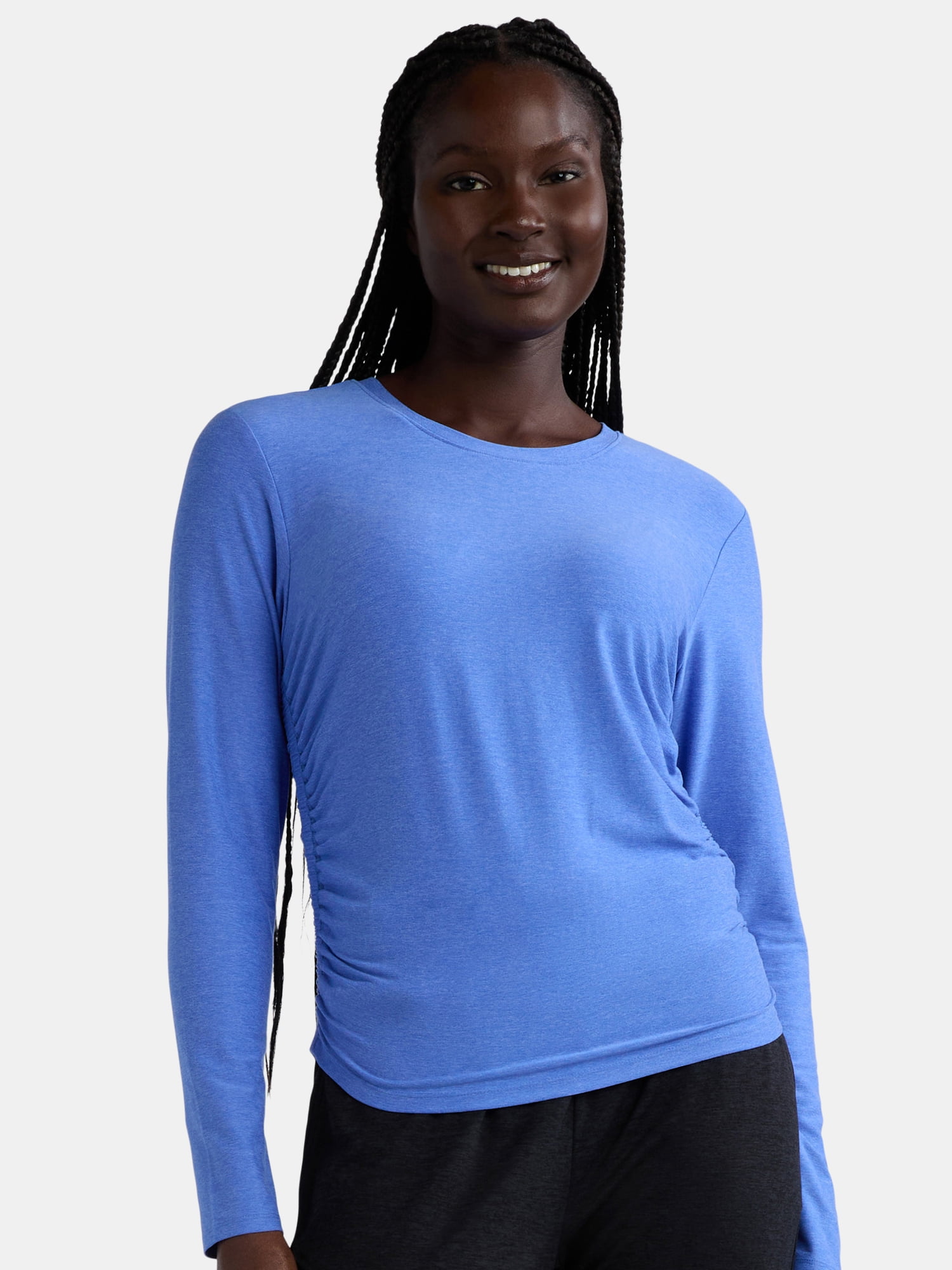 Athletic Works Women's and Women's Plus ButterCore Ruched Performance Tee with Long Sleeves, Sizes XS-4X