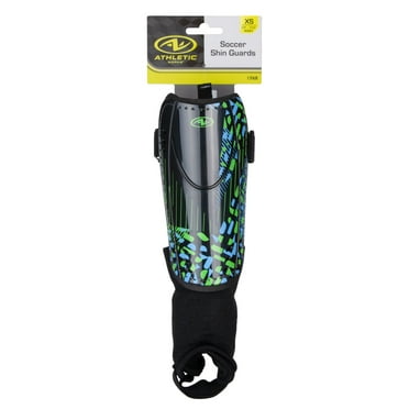 Athletic Works XS Soccer Shin Guards for Kids, Durable PP Shell, Black/Blue/Green