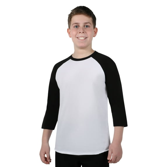 Athletic Works Youth 3/4 Sleeve Raglan Baseball Tee, Black, Size Large