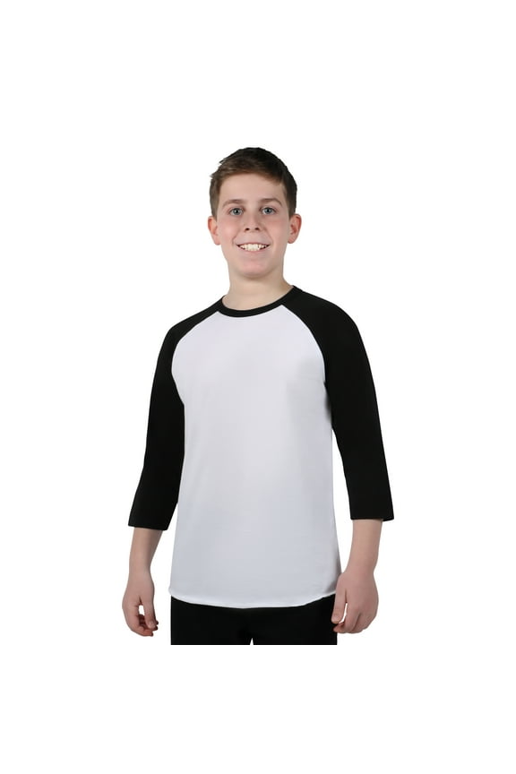 Youth 3/4 Sleeve Raglan Baseball Tee, Black, Size XL