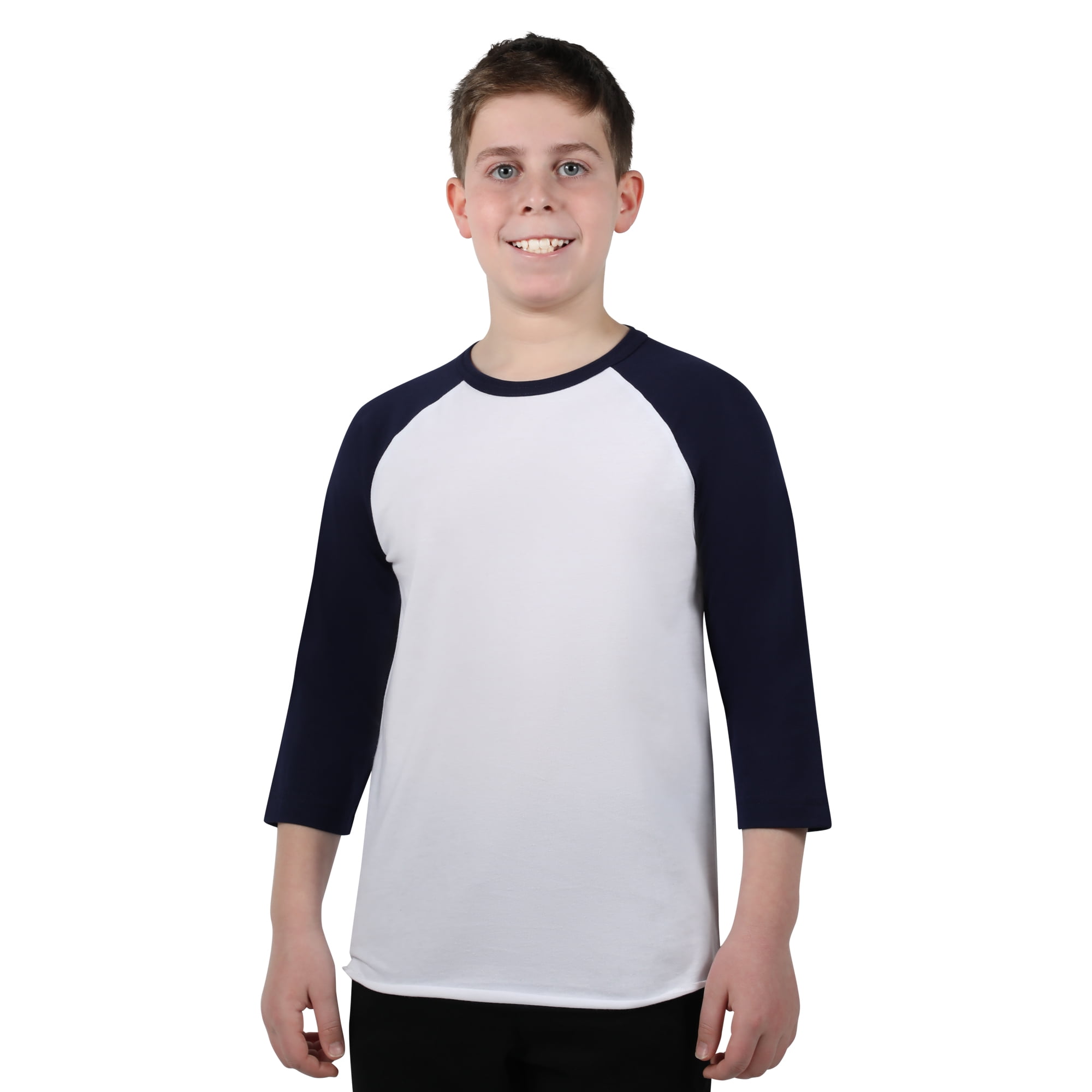 Athletic Works Youth 3/4 Sleeve Raglan Baseball Tee, Navy, Size Medium