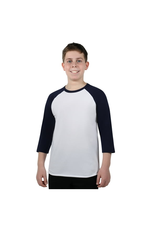 Youth 3/4 Sleeve Raglan Baseball Tee, Navy, Size XL