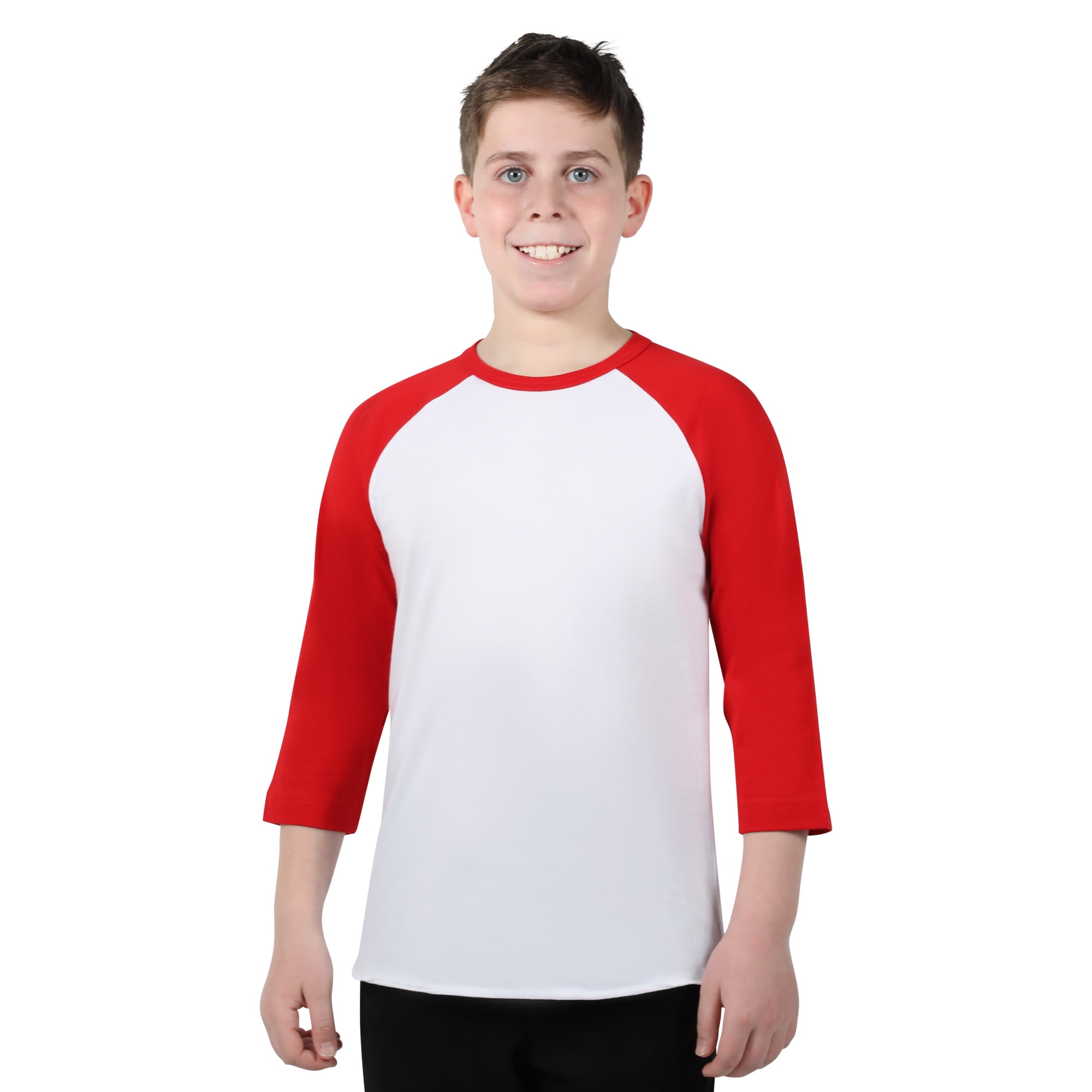 Athletic Works Youth 3/4 Sleeve Raglan Baseball Tee, Red, Size Large