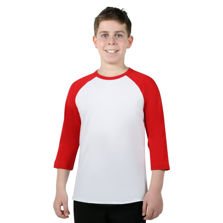 Athletic Works Youth 3/4 Sleeve Raglan Baseball Tee, Red, Size Small, Size: YS