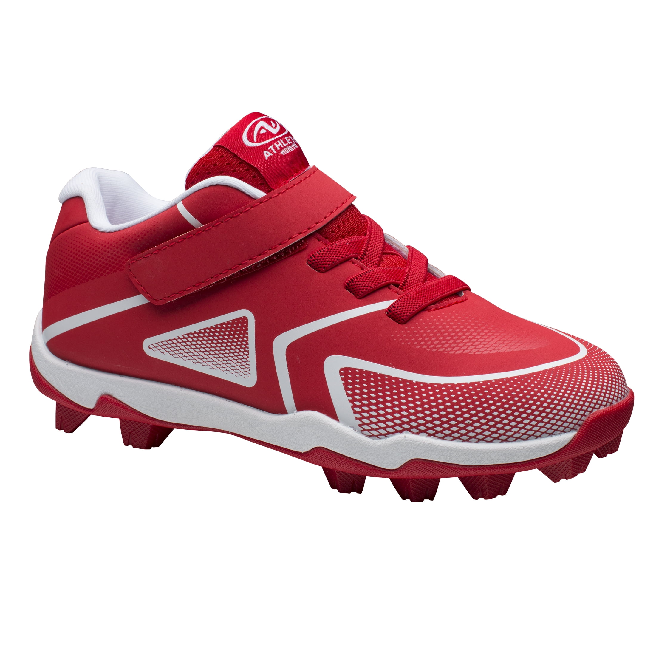 Athletic Works Youth Unisex Baseball Cleats, Reinforced Rubber Sole, Red, Size 11
