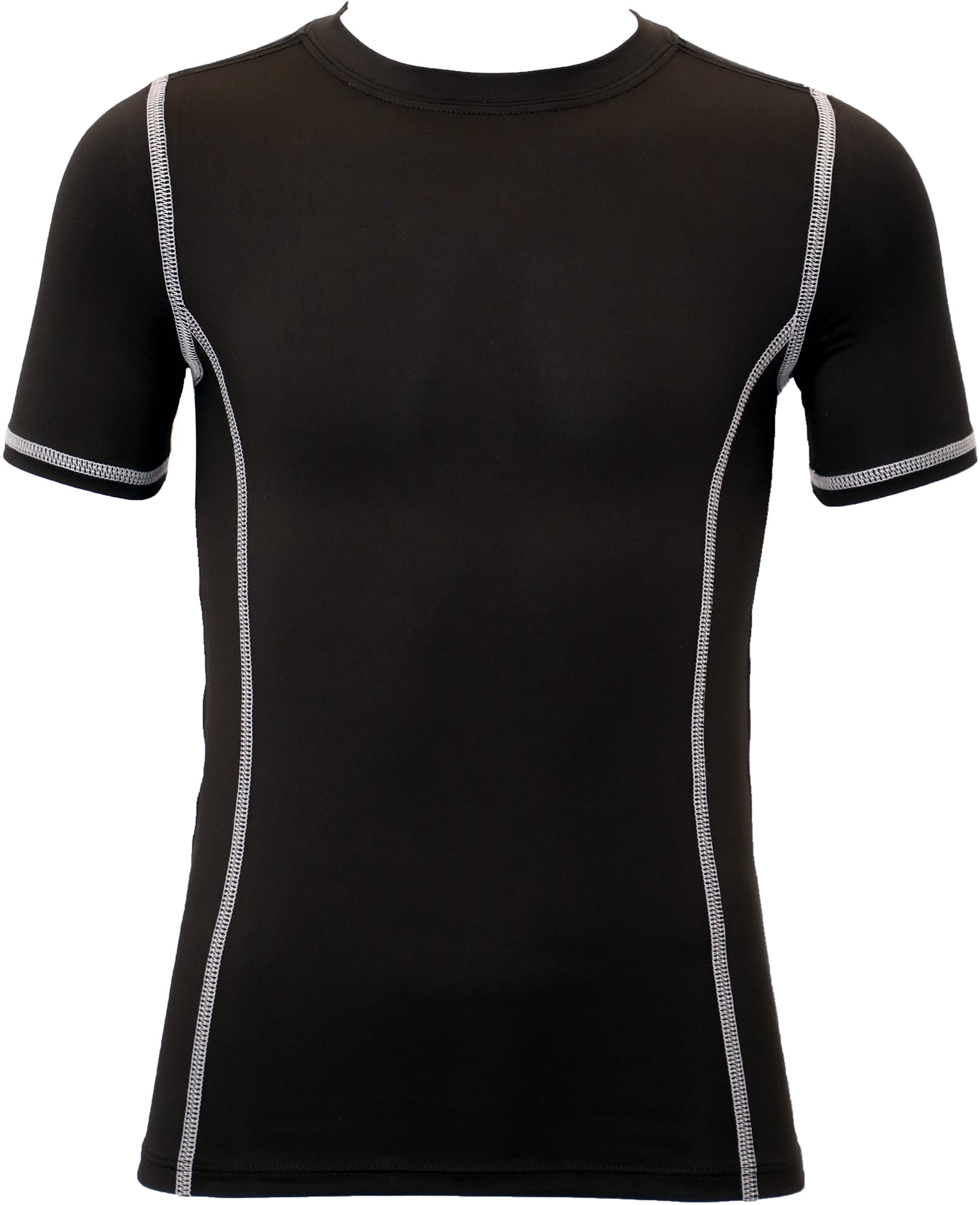 Athletic Works Youth Unisex Compression Crewneck Tee, Large, Black