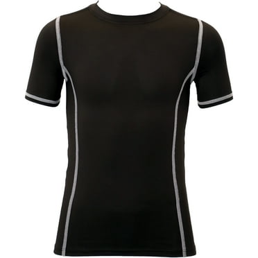 Athletic Works Youth Unisex Compression Crewneck Tee, Small, Black