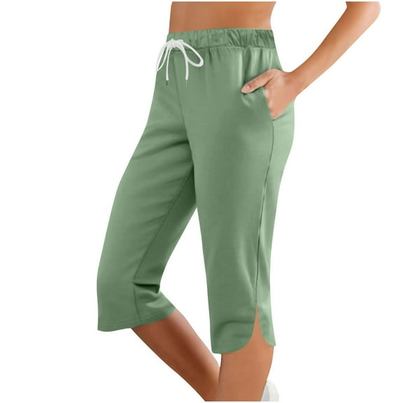 Athletic Yoga Pants for Womens Summer Side Slit Golf Capris Lace-Up Elastic Waist Capris Pants Put On Strech High Waisted Sweatpants Leggings Comfort Casual Capri Pants Athletic Exercise Crop Capris