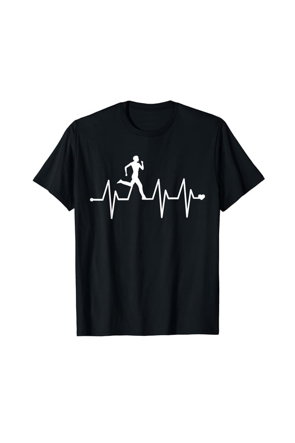 Athletics Heartbeat Pulse Shirt - Funny Running Black T-shirt Short Sleeve Tee