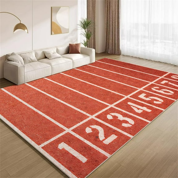 Athletics Track Area Rugs, Running Track Orange Red Carpet, Non Slip Non Shedding Washable Low Pile Rug for Living Room Bedroom Office Study Hallway 3x5ft