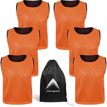 Athllete Set of 6 Reversible Jerseys Pinnies Basketball Soccer Training Vest Team Scrimmage Practice Jersey (Flame Orange/Black 6 Jerseys, Large)