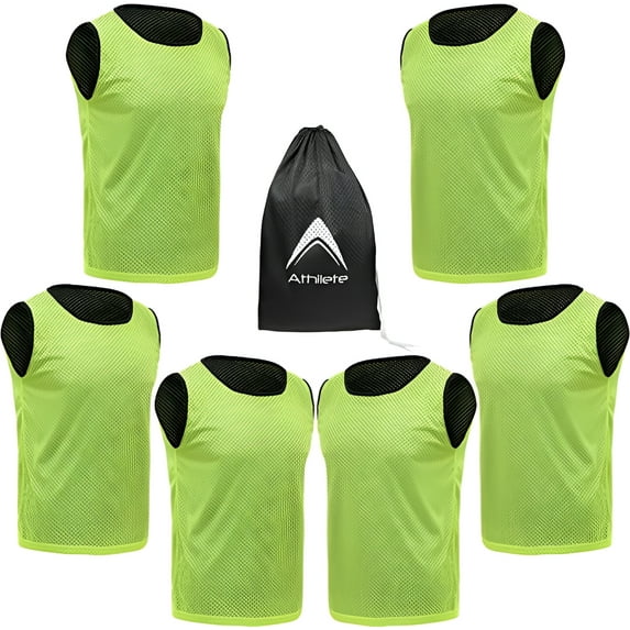 Athllete Set of 6 Reversible Jerseys Pinnies Training Vest Scrimmage Practice Jersey (Neon Yellow/Black, Medium)