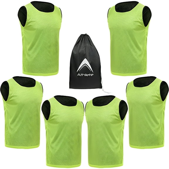 Athllete Set of 6 Reversible Jerseys Pinnies Training Vest Scrimmage Practice Jersey (Neon Yellow/Black, XX-L)