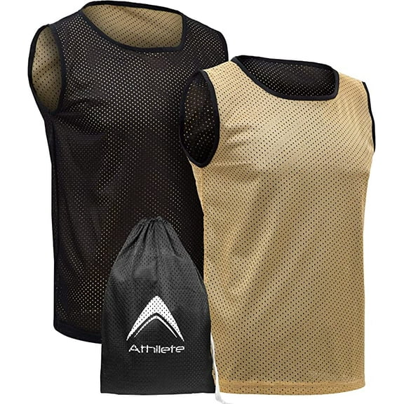 Athllete Set of 6 Reversible Jerseys Pinnies Training Vest Scrimmage Practice Jersey (V-Gold/Black, XX-L)