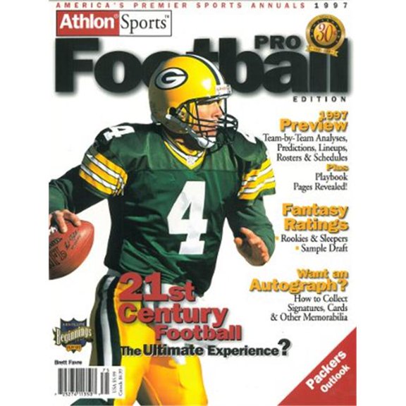 Athlon CTBL-012508 Brett Favre Unsigned Bay Packers Sports 1997 NFL Pro Football Preview Magazine - Green