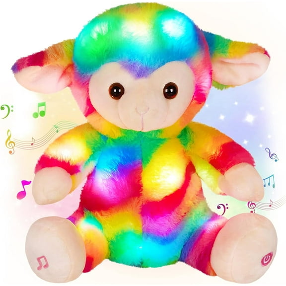Athoinsu Glowing Musical Rainbow Plush Toy, Cute LED Glowing Night Light, Small Plush Toy for Toddlers and Kids, Festival Decorative Gift
