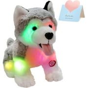 Athoinsu Light up Stuffed Husky Puppy Dog Soft Plush Toy with Magic LED Night Lights Valentine‘s Day Birthday for Toddler Kids 8‘‘