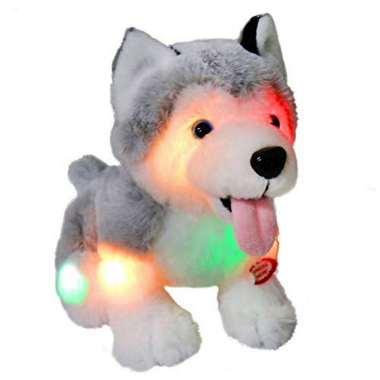 Athoinsu Light Up Stuffed Husky Puppy Dog Soft Plush Toy with Magic LED Night Lights Valentines Day Birthday for Toddler Kids, 8