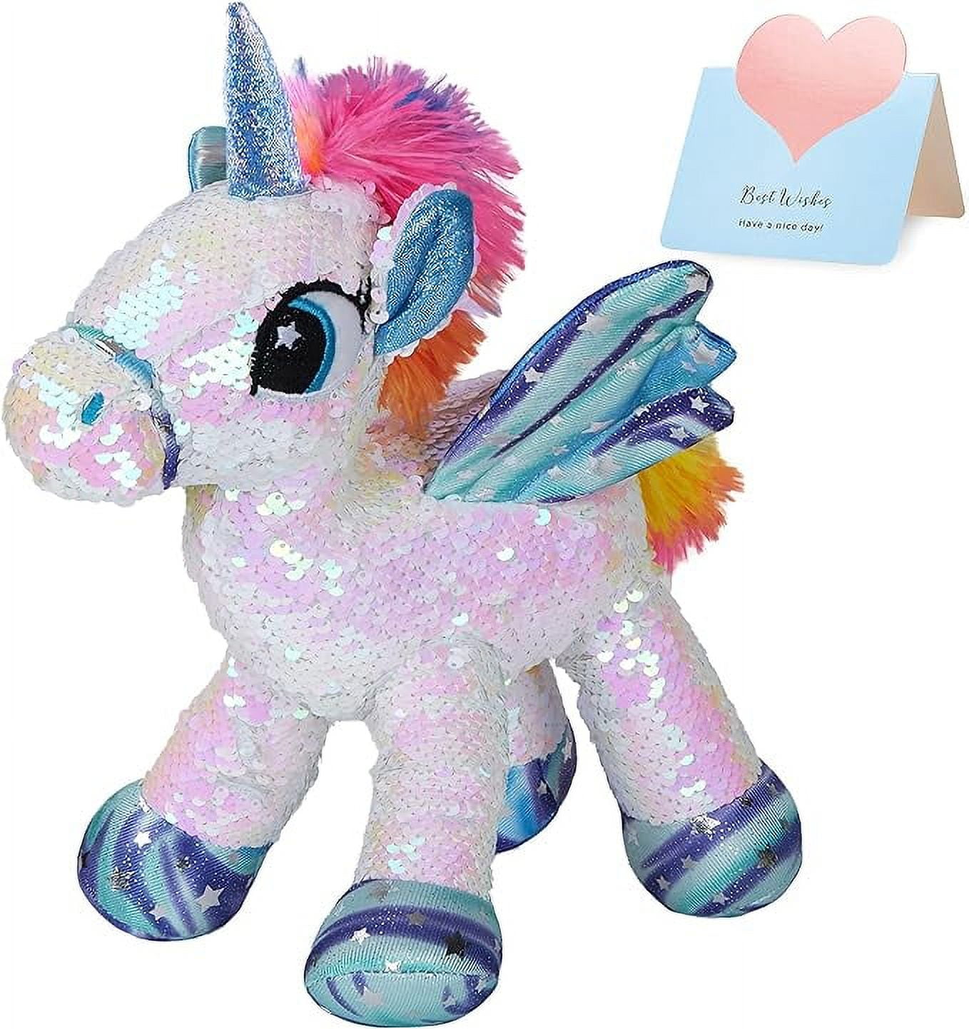 Athoinsu Unicorn Stuffed Animal Plush Reversible Glitter Sequins Children's Day Birthday Holiday Christmas Valentine's Day Gifts for Girls Toddlers, White, 13"