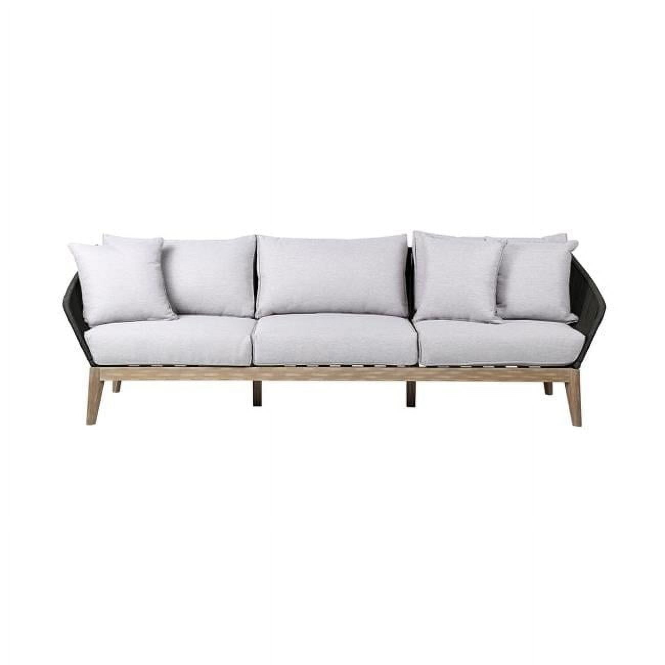 Athos Indoor Outdoor 3 Seater Sofa in Light Eucalyptus Wood with Latte Rope & Grey Cushions