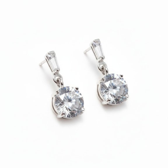Athra Vivian Round Drop Bridal Style Earrings with Cubic Zirconia