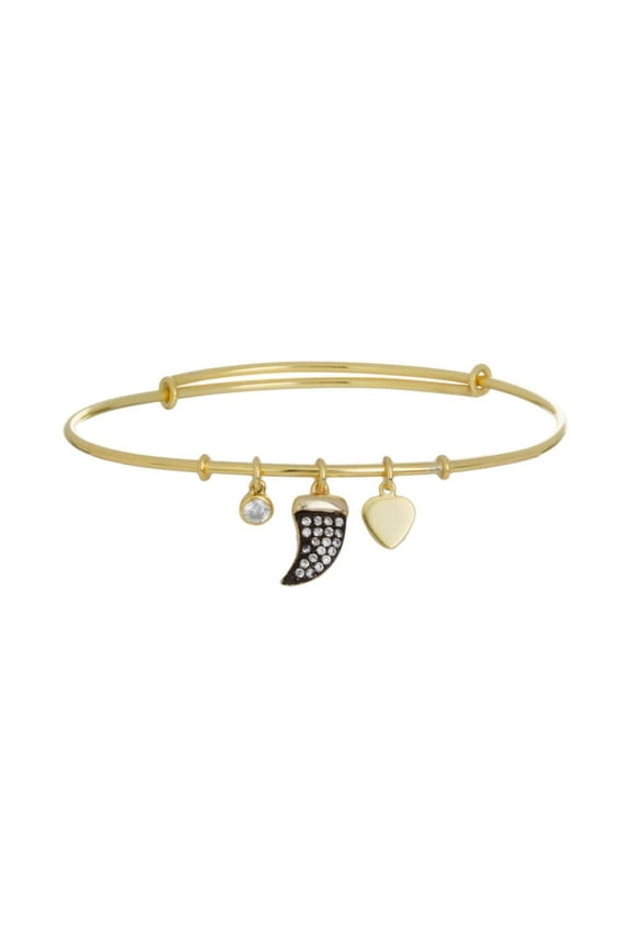 Women's Adjustable Horn Charm Bangle, Gold \ Black,OS - US