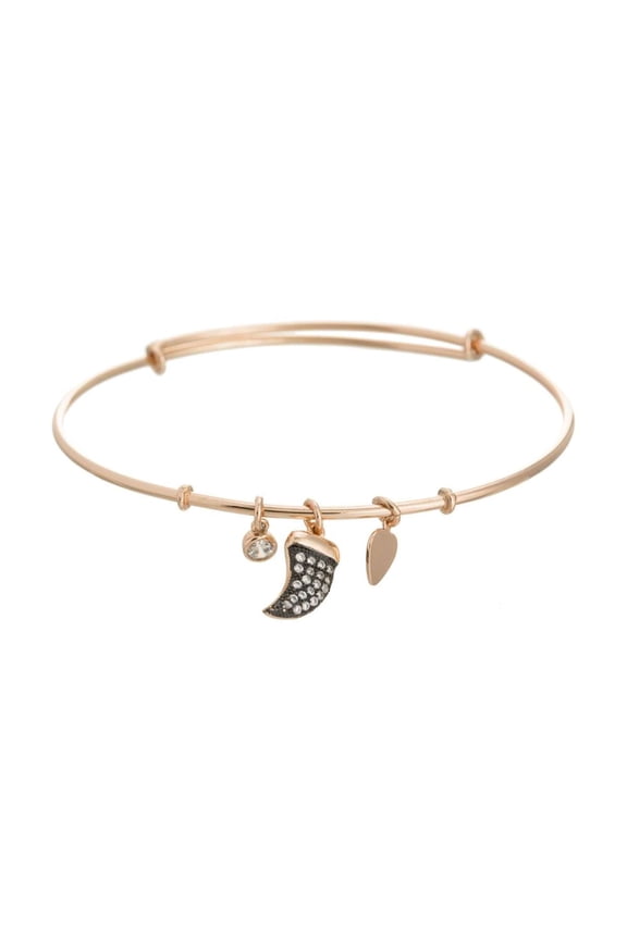 Women's Adjustable Horn Charm Bangle, Rose Gold \ Black,OS - US