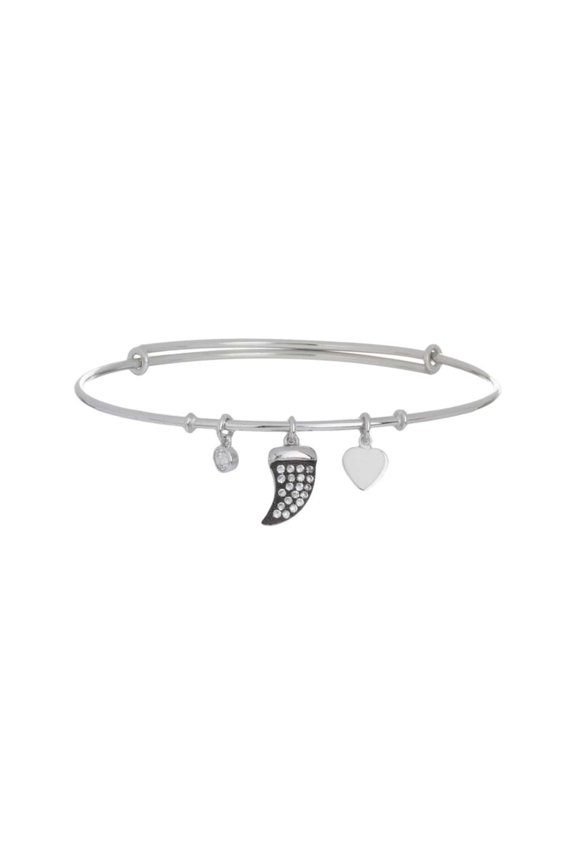 Women's Adjustable Horn Charm Bangle, Silver \ Black,OS - US