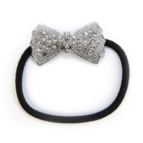 Athra Women's Bow Hair Tie, Metal-Black Clear Crystal,OS - US