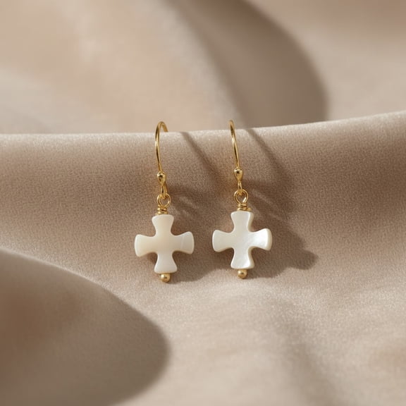 Athra Women's Cross Drop Earring, Gold-Silver \ Pearl,OS - US