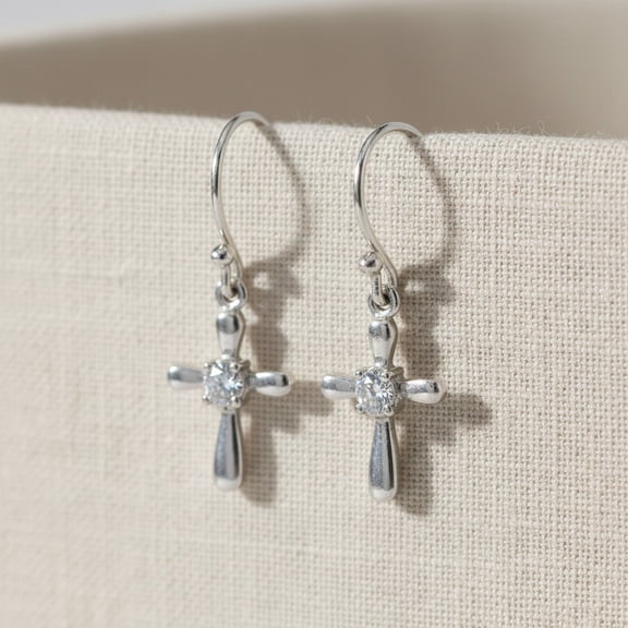 Athra Women's Cross Earring, Silver \ Cubic Zirconia,OS - US