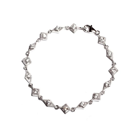 Athra Women’s Diamond Shape Bracelet – Rhodium Plated .925 Sterling Silver, Cubic Zirconia Tennis Bracelet