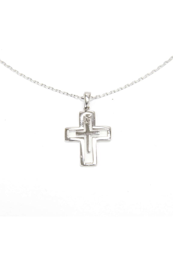 Women's Double Cross Necklace, Silver,OS - US