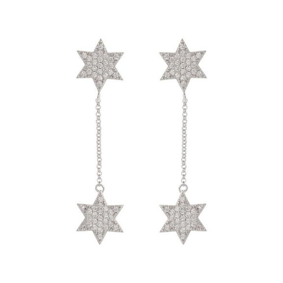 Athra Women's Double Star Drop Earring, Silver \ Cubic Zirconia,OS - US