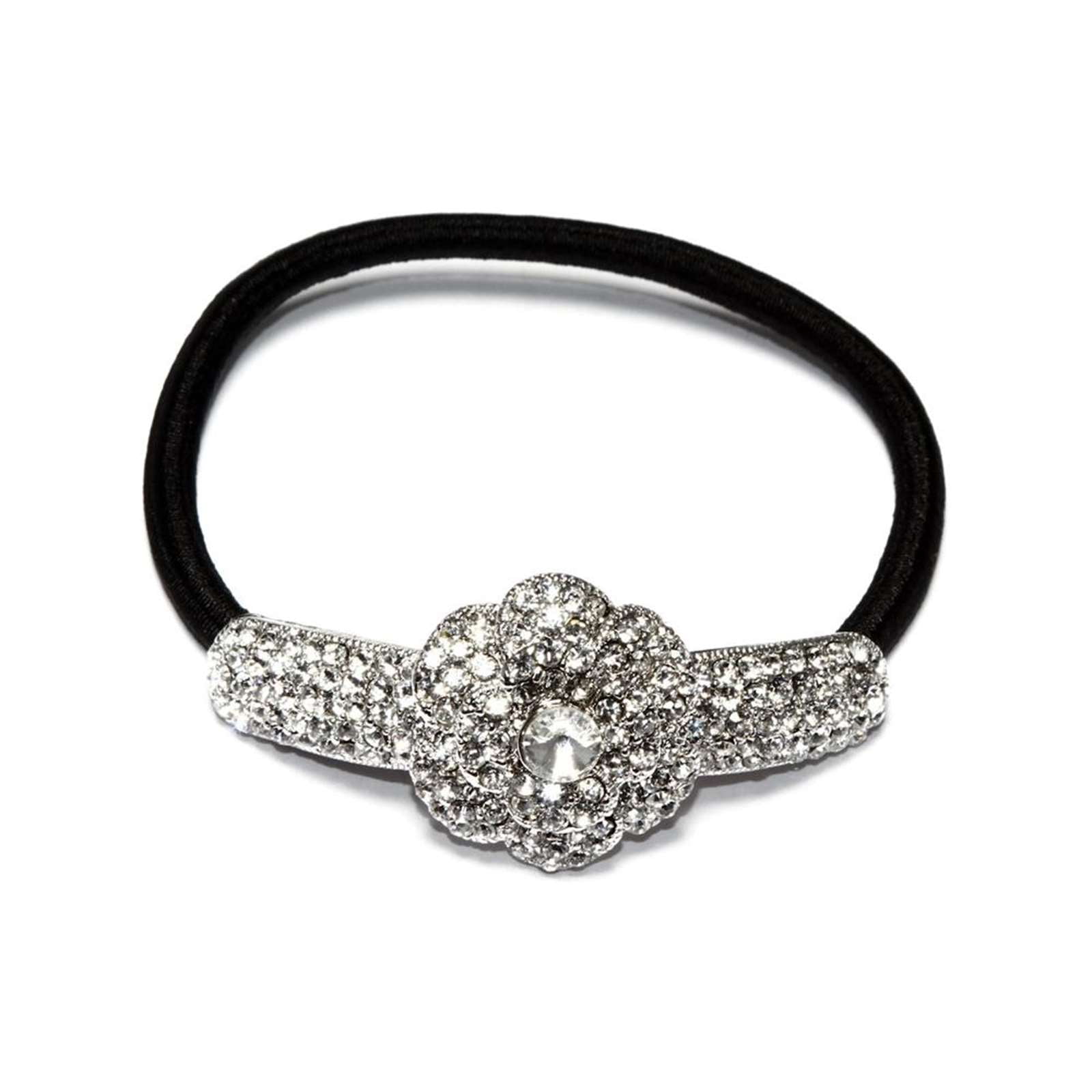 Athra Women's Flower Hair Tie, Metal \ Clear Crystal,OS - US