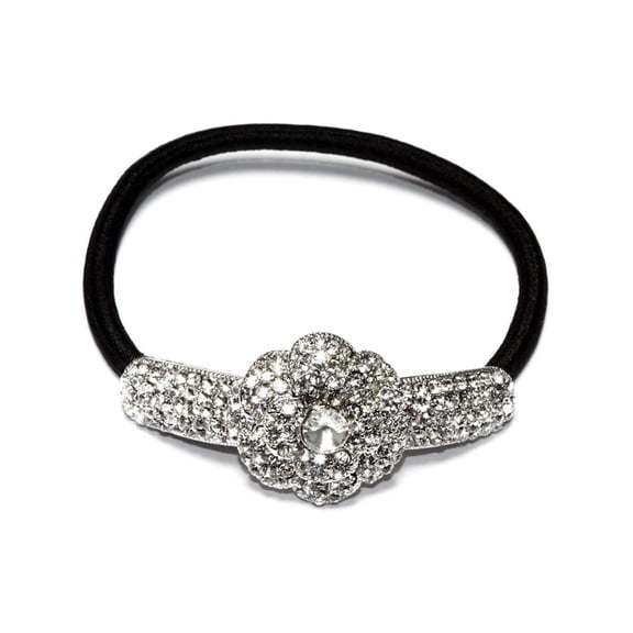 Athra Women's Flower Hair Tie, Metal Clear Crystal,OS - US