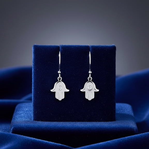 Athra Women's Hamsa Drop Earring, Silver \ Cubic Zirconia,OS - US