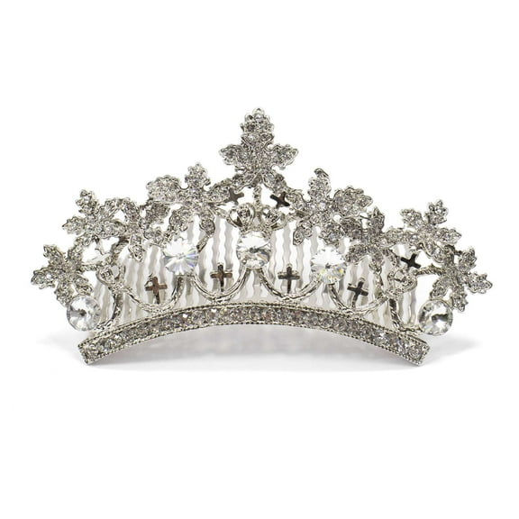 Athra Women's Leaf Tiara, Metal Clear Crystal,OS - US