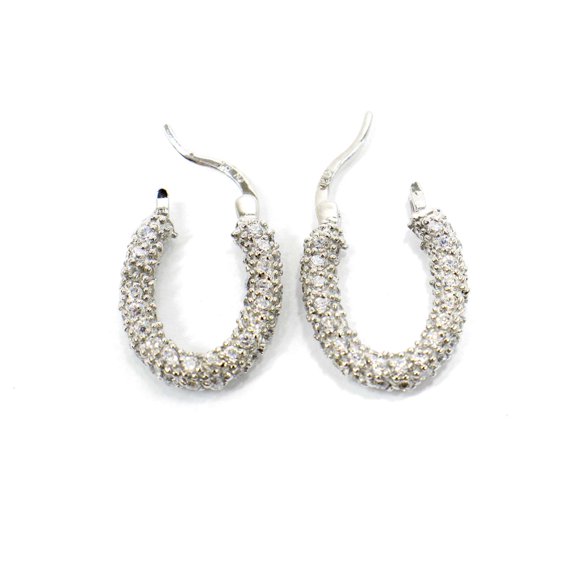 Athra Women's Oval Hoop Earring, Silver \ Cubic Zirconia,OS - US