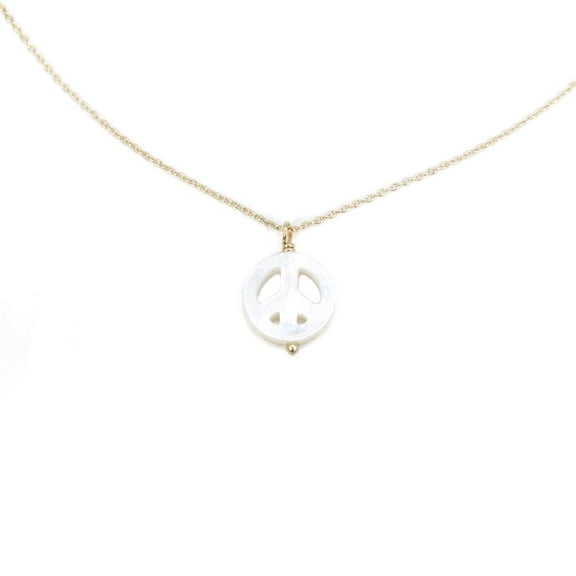 Athra Women's Peace Sign Necklace With Extension, Gold-Silver \ Pearl,OS - US